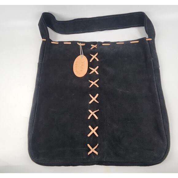 John Boy Handbags - John Boy Bags Shoulder Bag Black Suede Leather Cross Stitch Boho Country Luxe